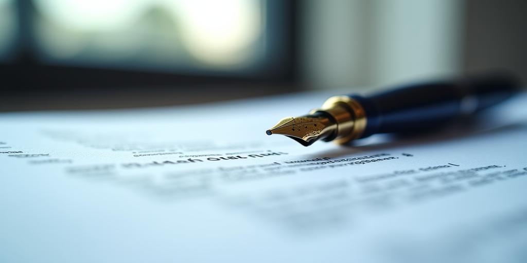 Close up of a legal document with a signature pen